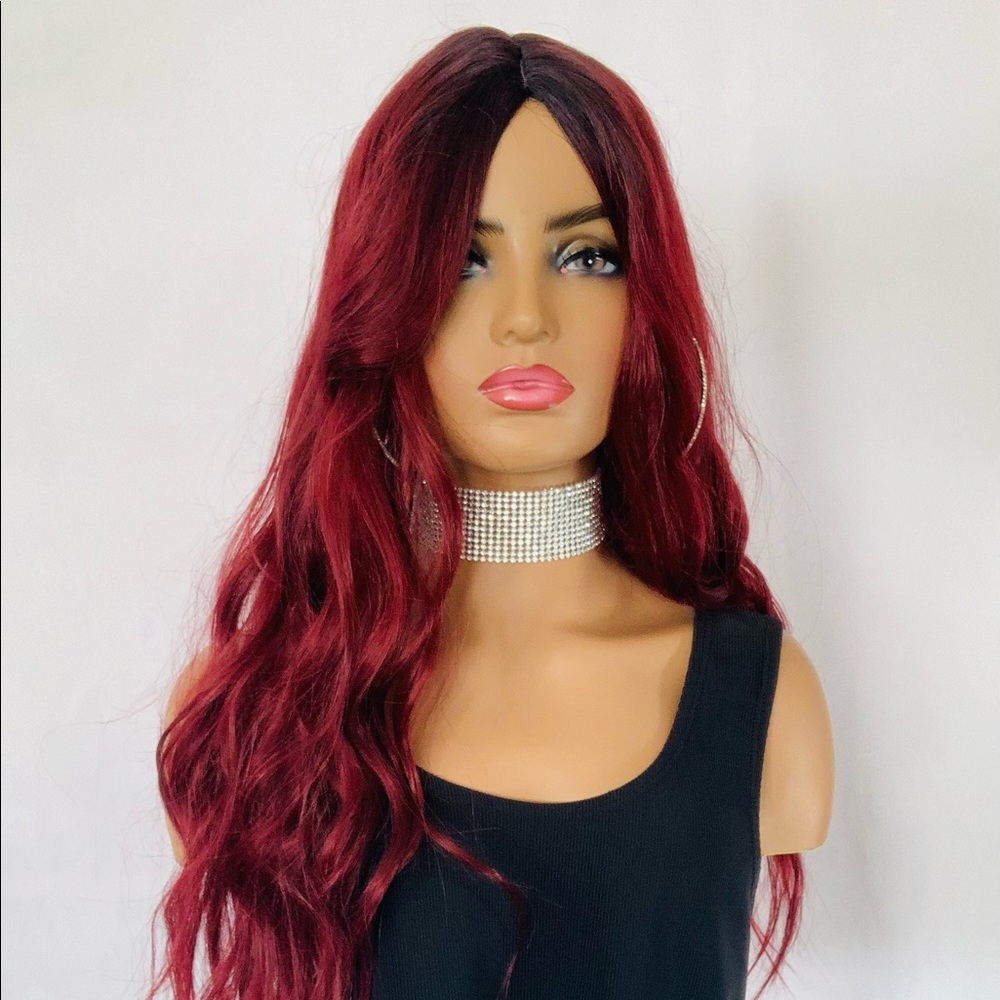 22” Ombre Burgundy “Put On & Go” Premium Synthetic Fiber Wig